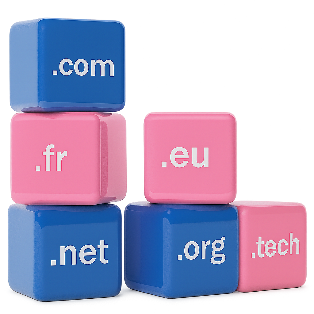 Cubes avec des extensions de nom de domaine inscrits dessus